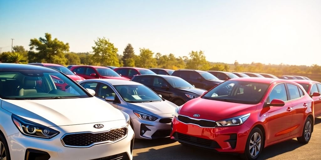 Diverse Kia models parked outdoors.