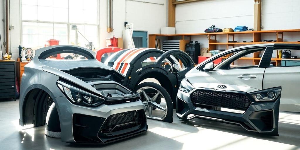 Kia car parts on display.
