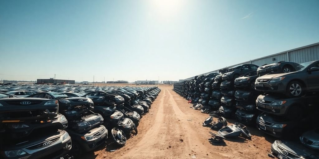 Used Kia parts in a Brisbane wrecking yard.