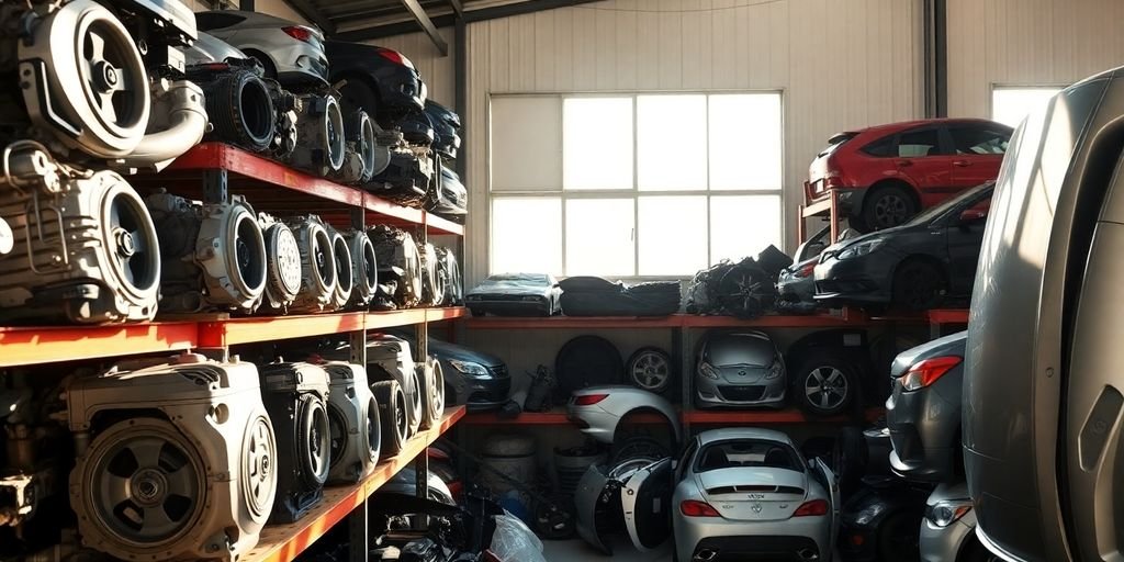 Used Kia parts in a well-lit Australian auto wrecking yard.