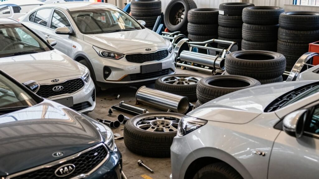 Kia car parts at a Sydney wrecking yard.