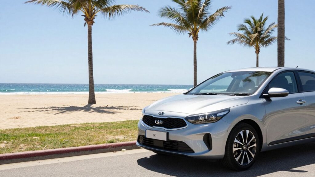 Gold Coast beach with a Kia car.