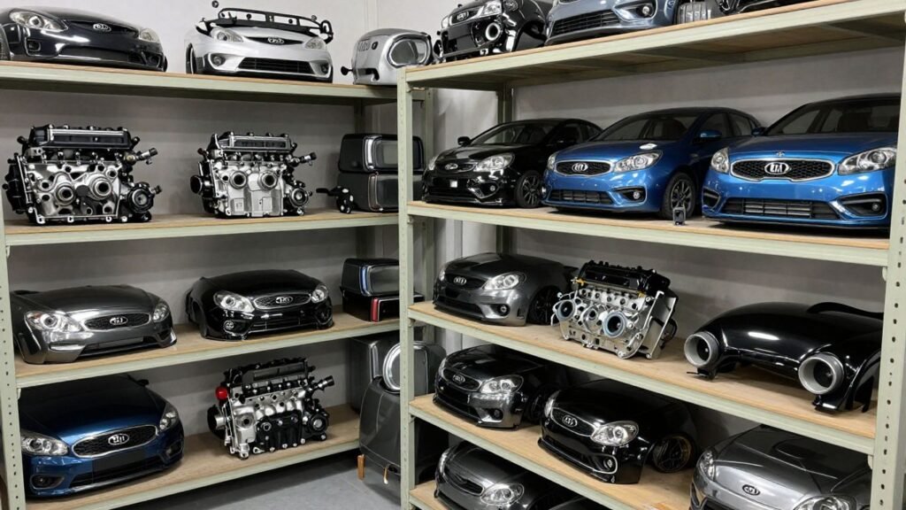 Used Kia Picanto car parts in a Brisbane recycling facility.